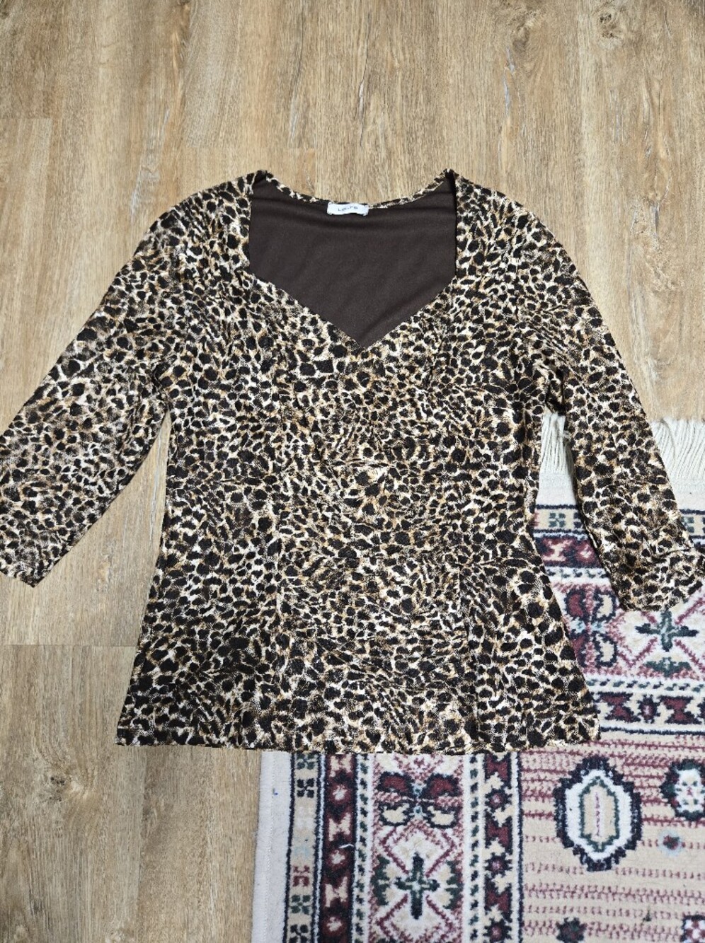 Leopard Print V-Neck Tunic Top - Brown Multi